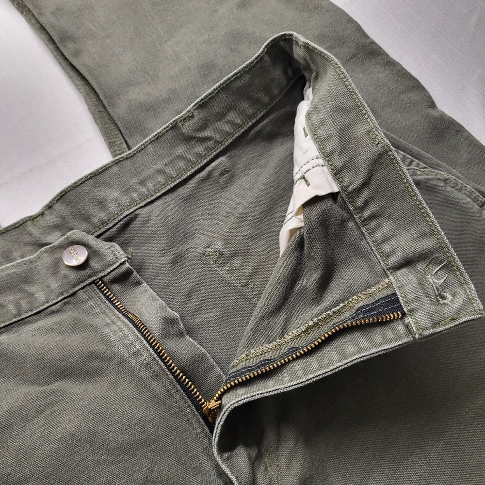 Carhartt Canvas Work Pants Mens Actual 36/33 Green Relaxed Carpenter Distressed - Picture 2 of 16